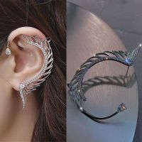 【YF】 Silver Plated Metal Angel Wings Ear Clips Without Piercing For Women Sparkling Zircon Cuff Clip Earrings Wedding Jewelry