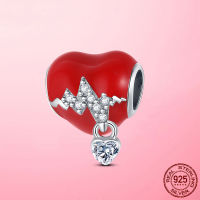 Romantic Heart Beads 925 Sterling Silver Red Enamel Love Heart Charms fit Original Charm Bracelet CZ DIY Silver 925 Jewelry Gift