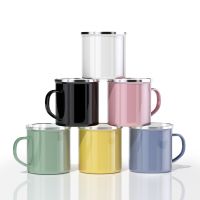 hotx【DT】 380ml Enamel Mugs Brief Cup With Handgrip Color Metal Gifts Camping Hiking Drinkware