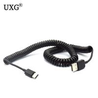 USB Type C Coiled Spring Cable For Samsung Galaxy S10 S9 S8 Plus Fast Charging USB-C Retractable Extension Charger Cable Cord Wires  Leads Adapters