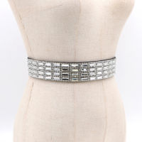 Woman Waist Belt Fashion Bling Handmade Rhinestone Inlaid Elastic Shiny For Female Dresses Coat Shirt Wide Belt Waistband Sashes