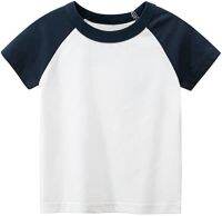 Toddler Kids Baby Boys Girls Color Block Short Sleeve Crewneck T Shirts Tops Tee Clothes for Children (Navy, 5-6 Years)