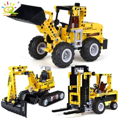 HUIQIBAO Engineering Truck Tech Building Block City Construction Toy For Children Boy Adults Excavator Bulldozer Crane Car Brick