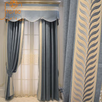 French Luxury High-end Flannel Embroidery Lace Stitching Thickening Blackout Curtains for Living Room Bedroom Customization