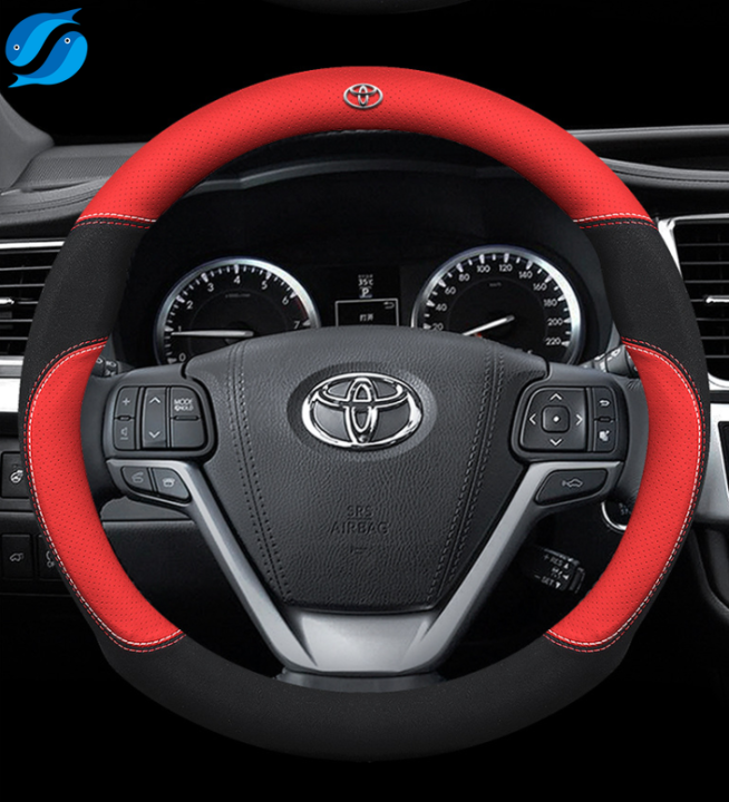 Toyota Car Steering Wheel Cover (Round Shape Red) Leather Suitable for