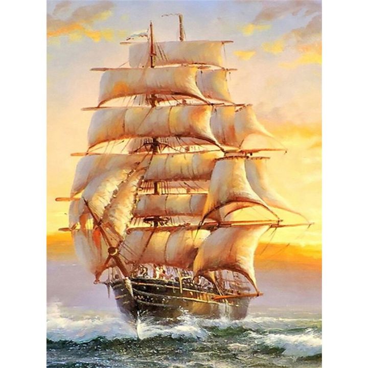 boat-landscape-ship-printed-canvas-11ct-cross-stitch-full-kit-diy-embroidery-dmc-threads-hobby-handiwork-knitting-counted-needlework