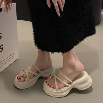 【Hot Sale】 Net red set toe slippers womens outer 2023 summer new fashion all-match thick-soled sandals and female students non-slip