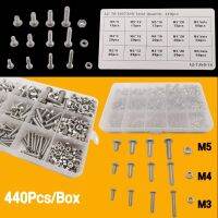 440Pcs M3 M4 M5 Hex Button Socket Head Cap Screw Nut Assortment Kit Stainless Steel Hexagon Thread Machine Bolt Nuts Screws Set