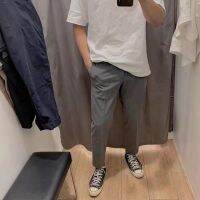 UNIQLO 2023สำหรับผู้ชาย450275/455492กางเกงสูทยืดหยุ่นใหม่ใส่เที่ยวกางเกงสี่ส่วน