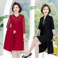 Elegant Middle Age Mother sets Dresses Red Wedding Party Dress Women Two Pieces Suit noble Vestido