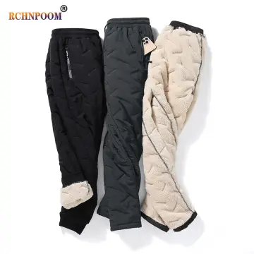 Mens Winter Warm Pants Thermal Trouser Mid Waist Fur Lined Jogger  Sweatpants 