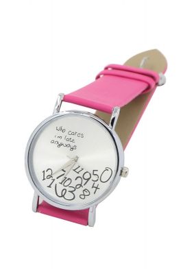 "Who Cares Im Late Anyways" Letters Arabic Numerals Printed Wrist Watch Pink