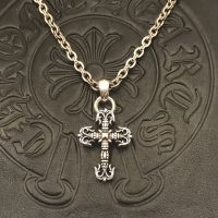 [TOP] Chrome Heart S925 Silver Medium Double Ring Flame Cross Necklace Pendant Classic Style