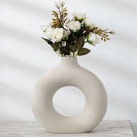 Nordic Ceramic Donut Vase Hollow Design Handmade Dry Flowers Pot Arts Decoration for Living Room Office Home Table