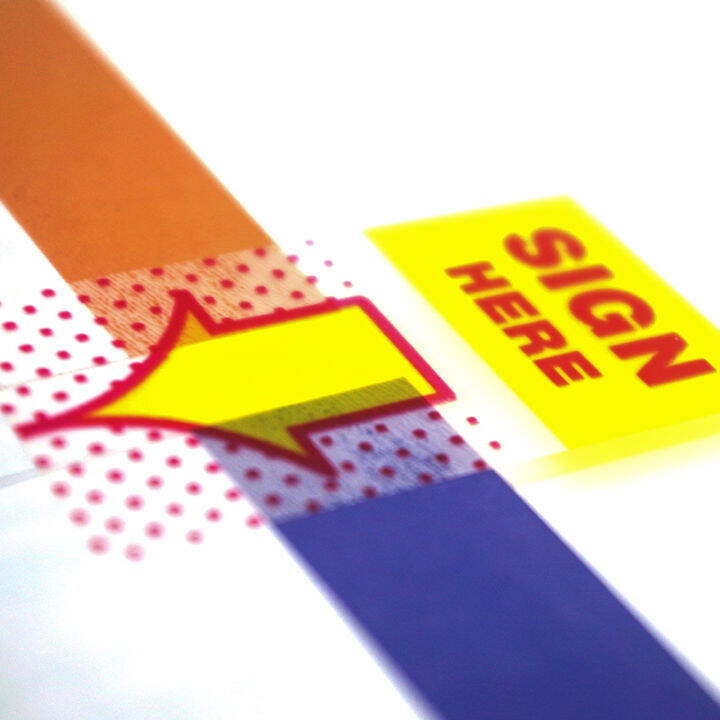 Postit notes, shipping instructions, labels, sign here instructions