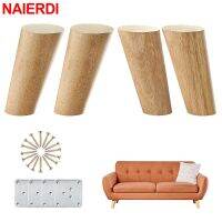 NAIERDI 8-60cm Round Wood Furniture Legs Natural Solid Wooden Replacement Table Feets Cabinet Bed Sofa Leg with Stainless Plates Furniture Protectors