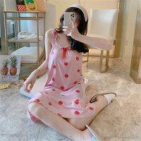 COD SDFGERGERTER Handsel the same blindfold Womens Casual Strawberry Printing Sleepwear Female With chest pad Nightdress Plus Size Sexy Nightwear for Ladies