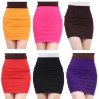 Women Candy Colors High Waist Pleated Skinny Mini Bandage Hip Skirt YF173