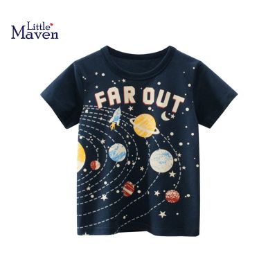 Little Maven Boys New Tops T Shirt Planets Printed Baby Boys Short Sleeves Summer Childrens Clothing 2 to 9years