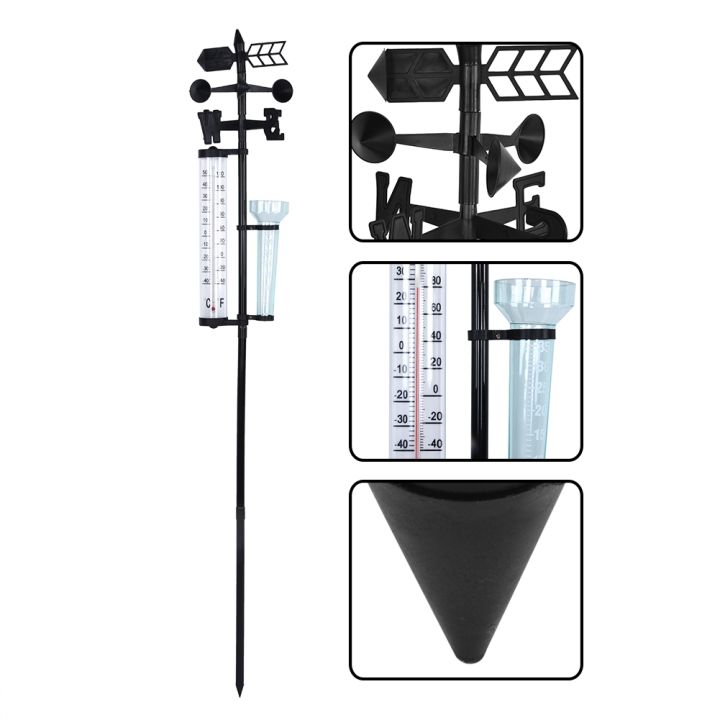 สถานีสภาพอากาศวัดสภาพอากาศแบบ3-in-1เครื่องวัดปริมาณน้ำฝนในเครื่องวัดอุณหภูมิสวนแบบมัลติฟังก์ชั่นตัวบ่งชี้ลมเครื่องวัดปริมาณน้ำฝนสำหรับกลางแจ้ง