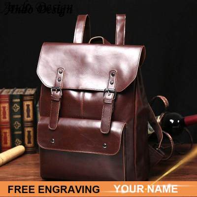 TOP☆Ando Design Backpack Men &amp; Women Vintage Large Capacity Laptop Pu Leather Waterproof School College Student Bag Fashion Casual Travel European