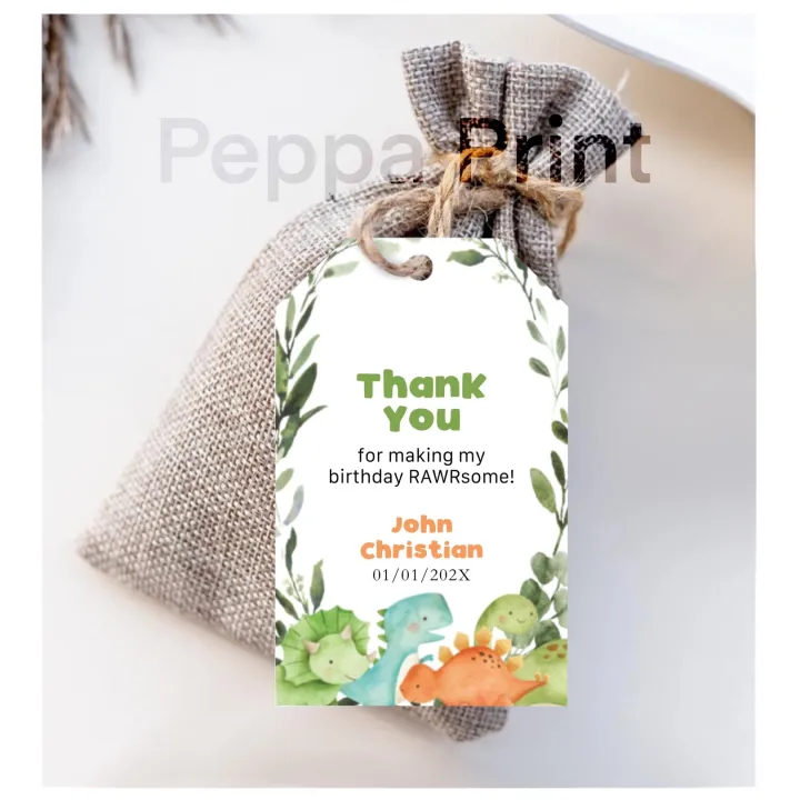 Souvenir tag Dinosaur design Baptism Birthday Dedication