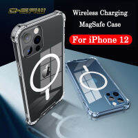 C-SAWหรูหราไร้สายMagsafe Clearเคสโทรศัพท์สำหรับiPhone 12 Pro Max 12 Mini Anti-FallกรณีสนับสนุนสำหรับMagsafeไร้สายชาร์จโปร่งใสฝาครอบด้านหลังกันกระแทกกรณี