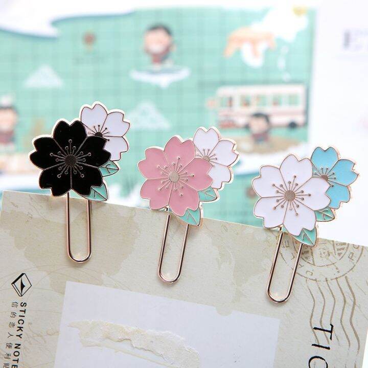 1pc-sakura-blossom-pink-white-black-metal-bookmarks-paper-clip-marker-of-page-student-school-office-supply