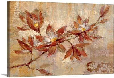 งานศิลปะลายดอกไม้พิมพ์ศิลปะบนผืนผ้าใบสำหรับติดกำแพงสาขาทองแดง