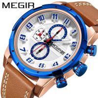 ⌚▦✕✒ Hot-selling Megir megir watch mens multi-functional explosive sports chronograph leather quartz watch 2082G