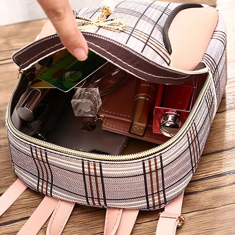 Mini Backpack Crossbody Bag For Teenage Girl Plaid Women Shoulder