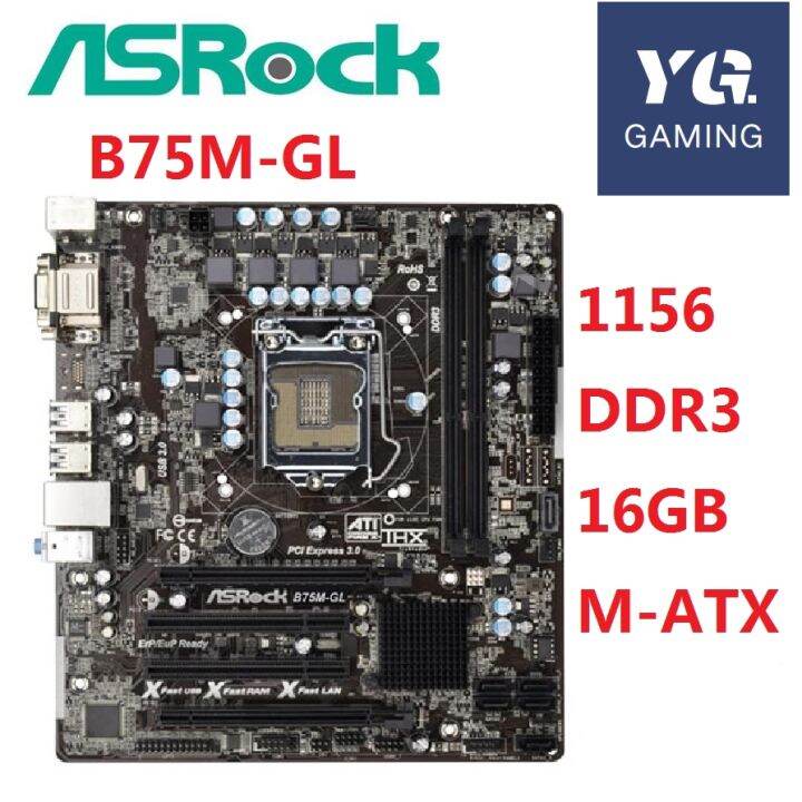 ASRock B75M-GL desktop motherboard LGA 1155 B75 16GB DDR3 USB3.0 ...