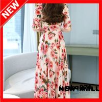 NEW MALL WomenS Long Skirt, Summer Waist Short-Sleeved V-Neck Dress Plus Size A-Line Skirt Slim Long Skirt