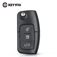 KEYYOU ซองใส่กุญแจพับได้สำหรับฟอร์ดรถรีโมทพับได้ FO21ปลอกสำหรับ Ford HU101 C Max S Max Galaxy โฟกัสเฟียสต้าอีโคสปอร์ตคูก้าเอสเคป