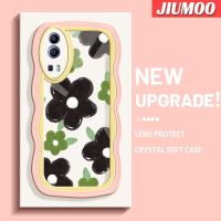 เคส JIUMOO สำหรับ VIVO Y72 5G Y52 5G Y75s 5G เคสแฟชั่นลายการ์ตูนดอกไม้สีดำครีมที่น่ารักขอบเคสโทรศัพท์แบบใสป้องกันเลนส์กล้องกล่องกันกระแทกซิลิโคนเคสนิ่มโปร่งใส