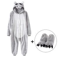 Hippo Onesie With Slippers Gray Pajamas Women Couple Sleepwear Cute Funny Animal Kigurumis Festival Party Gift Warm Soft Outfit