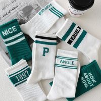 ✖ 2023 new fashion versatile letter green and white matching socks for men and women sports breathable letter socks