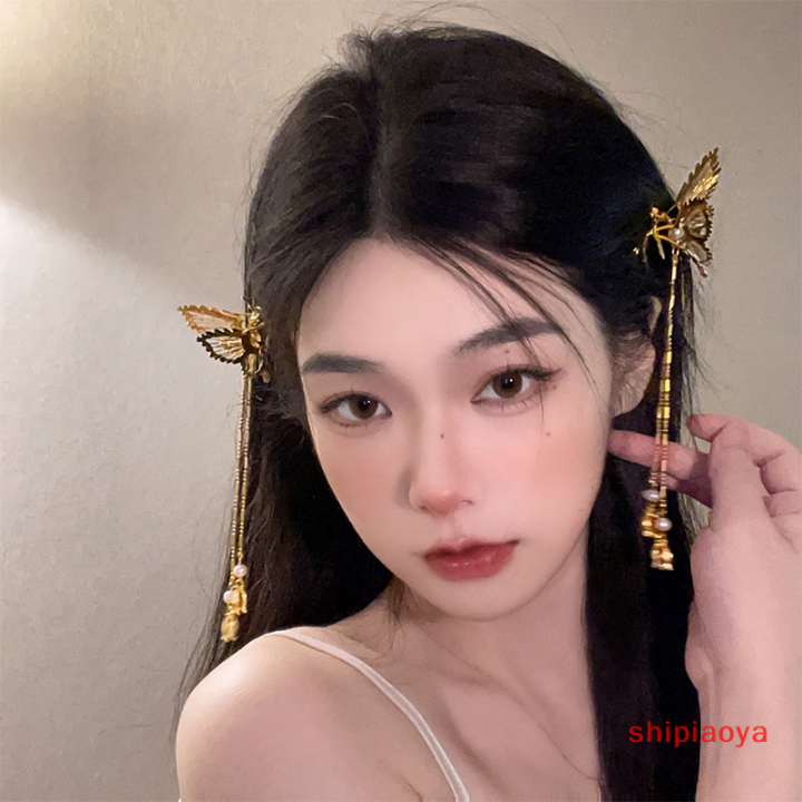 shipiaoya-กิ๊บกิ๊บปากเป็ดไข่มุกประดับพลอยเทียมเคลื่อนไหวได้กิ๊บติดผมผีเสื้อนางฟ้าย้อนยุคเหมาะสำหรับเด็กผู้หญิงปิ่นปักผมห้อยตุ้งติ้งเครื่องประดับผม