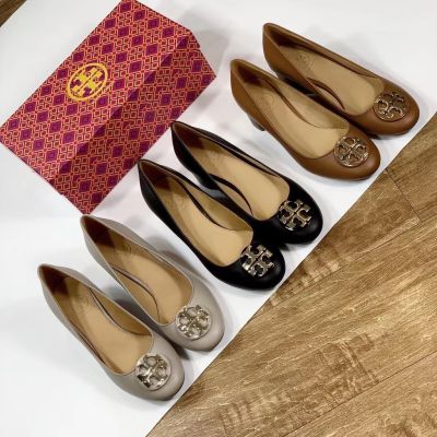 2023 new Tory Burch new classic paint electroplating double T Logo soft cow leather mid-heel shoes commuter shoes