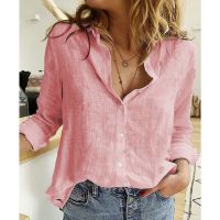 Elegant Cotton Linen Shirts Women Casual Solid Button Lapel Blouses Shirts Spring Summer Long Sleeve Loose Tops Tunic Blusas