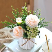 Lọ hoa mẫu đơn mini cắm sẵn - Hoa lụa để bàn trang trí quán cà phê