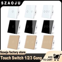 Szaoju EU Touch Switch AC100-240V Led Backlight Panel Tempered Crystal Glass Wall Light Sensory Switches 1/2/3 Gang Interruttore Power Points  Switche