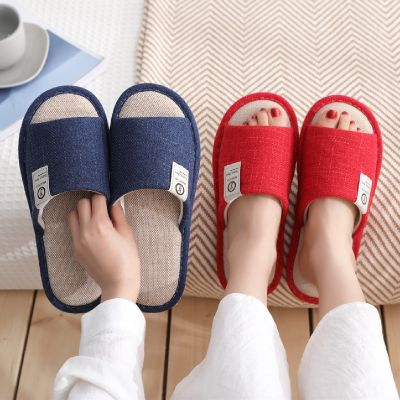 ขายดีที่สุด ioztt2023 - /✑ஐ Indoor flax Slippers Female Couple Shoes Slides Size 36-45 TX141