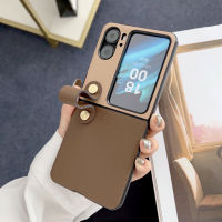 CSCR Luxury PU Leather Ring Wristband Phone Cases for OPPO Find N2 Flip Dual Color Bracket Simple Cases For findn2flip Cover with Stand