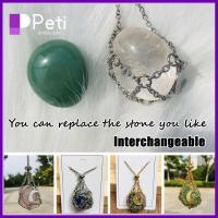 PETI JEWELLERY ทองแดงทองแดง สร้อยคอกรงยึดคริสตัล สามารถเปลี่ยนได้ สีเงินสี สร้อยคอตาข่ายโลหะคริสตัล การออกแบบใหม่ อุปกรณ์เสริมสร้อยคอ สร้อยคอใส่หิน ผู้หญิงผู้ชาย