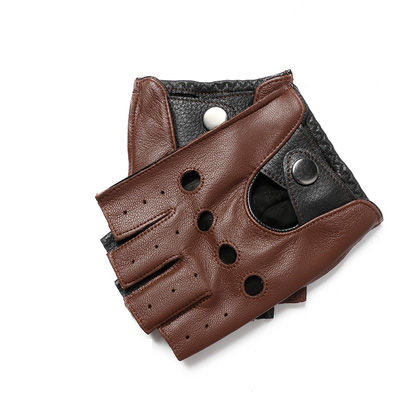 Spring Male100 Pure Real Leather Half Finger Thin Gloves Man Genuine Sheepskin RedBrownBlue Driving Riding Luvas Guantes