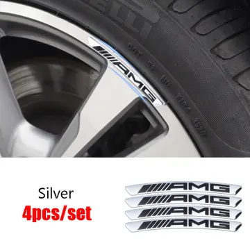 4pcs Alloy Mercedes Amg Wheel Rim Sticker Emblem Badge Silver