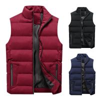 [COD] Cross-border foreign trade mens autumn and winter casual vest thickened warm solid stand-up collar European