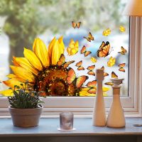 Sunflower Window Decals Butterfly Window Clings for Glass Windows Yellow Flowers Window Stickers for Spring Summer Decorations Wall Stickers  Decals