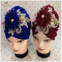 【YF】 Fashion Muslim Female Turban Hat Bonnet Gold Velvet Hot Rhinestone Solid Indian Beanie Hair Bonnets Cap For Women